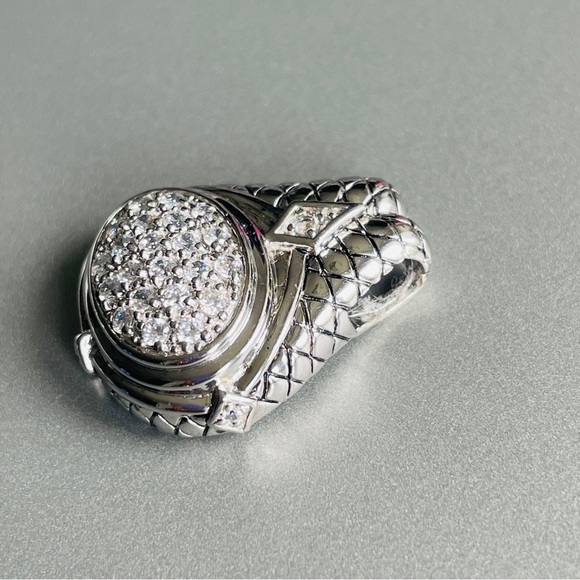 BASKET WEAVE PAVE CUBIC ZIRCONIA STERLING SILVER RING & PENDANT NECKLACE… - Picture 12 of 16